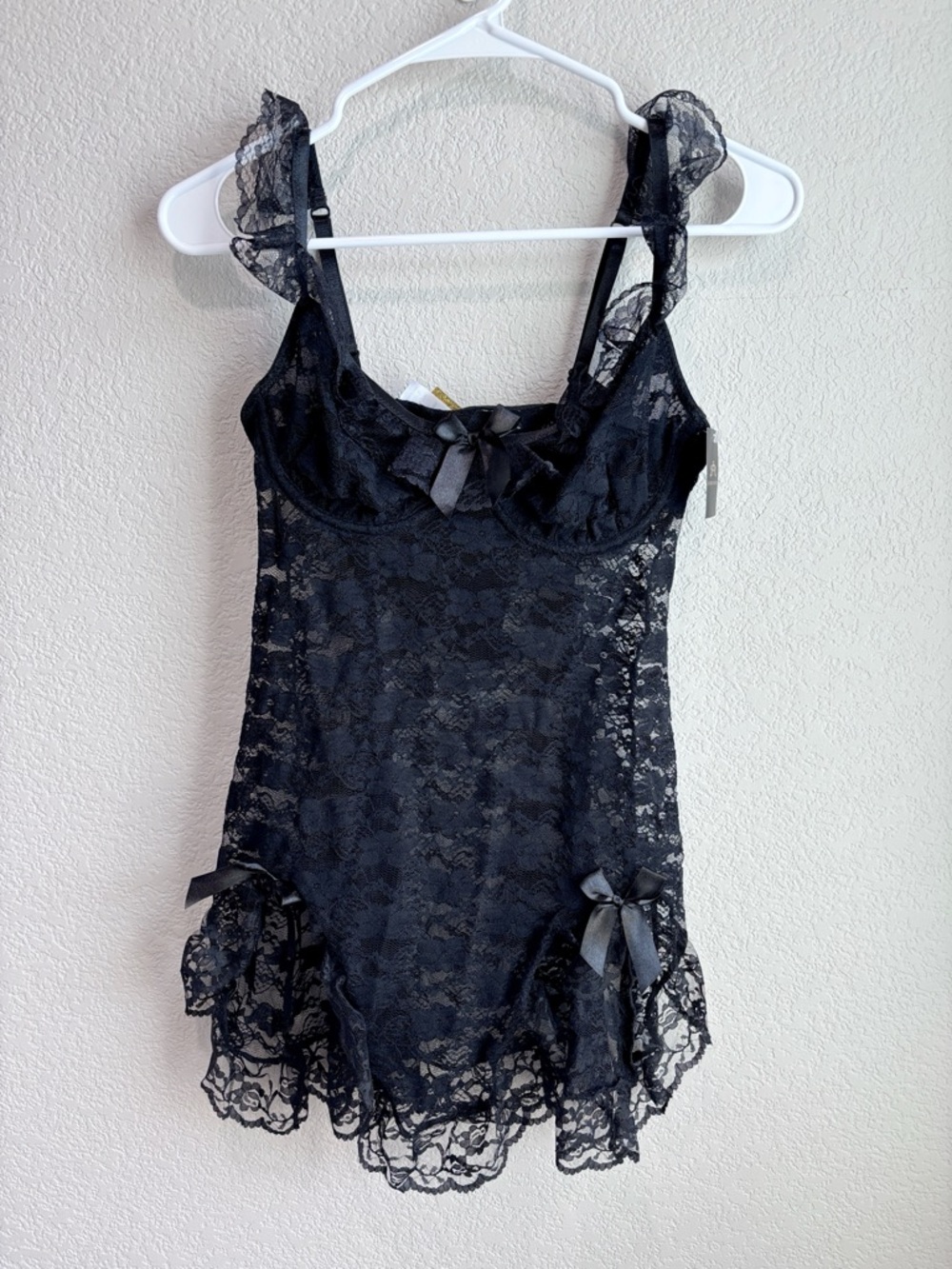 NWT Just Sexy Lingerie Black Babydoll Lace Set with Thong Medium